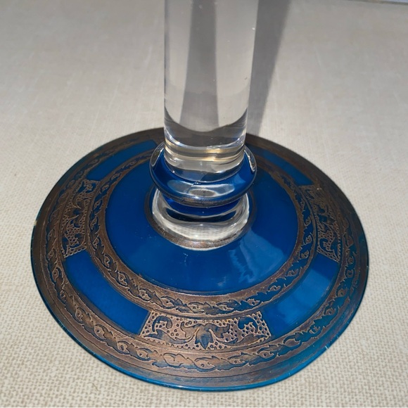 Vintage‎ Blue & Clear Glass Candlestick Bronze Color  Etching Accents main image 6